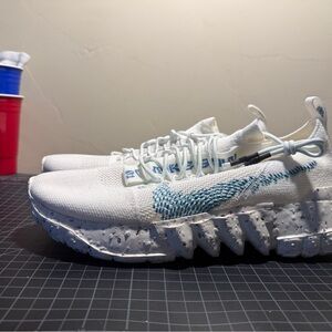 Nike White and Light Blue Knit Sneakers